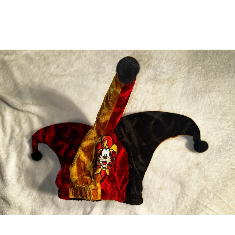 Walt Disney World Mickey Mouse Jester Hat Red Gold Black Velvet Costume